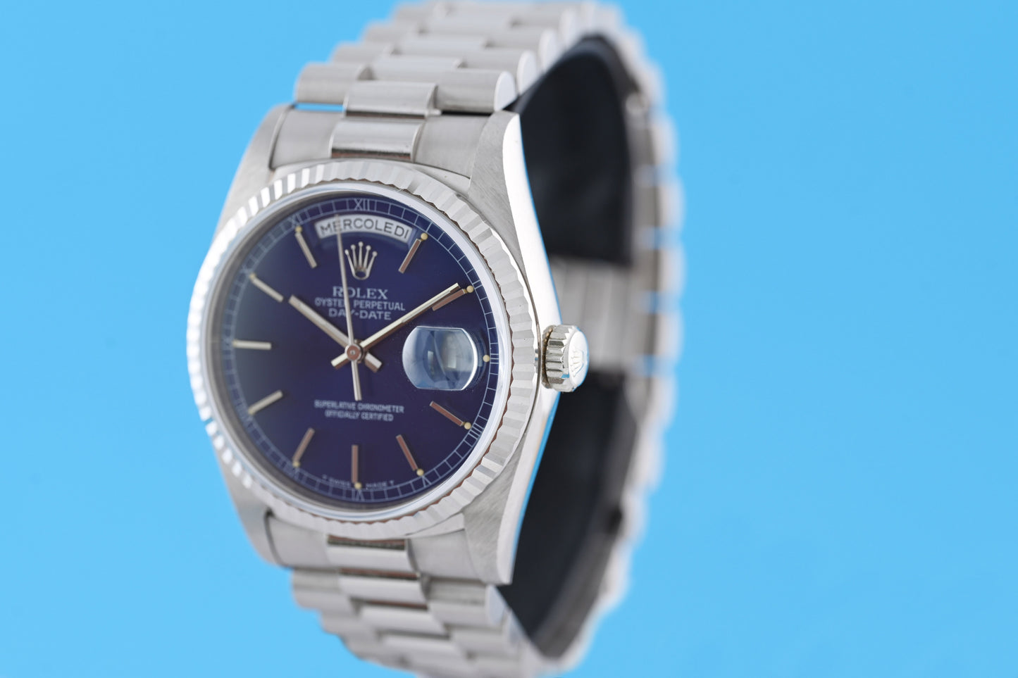 Rolex Day Date Weißgold 18239 - Full Set - Blue Dial - NOS