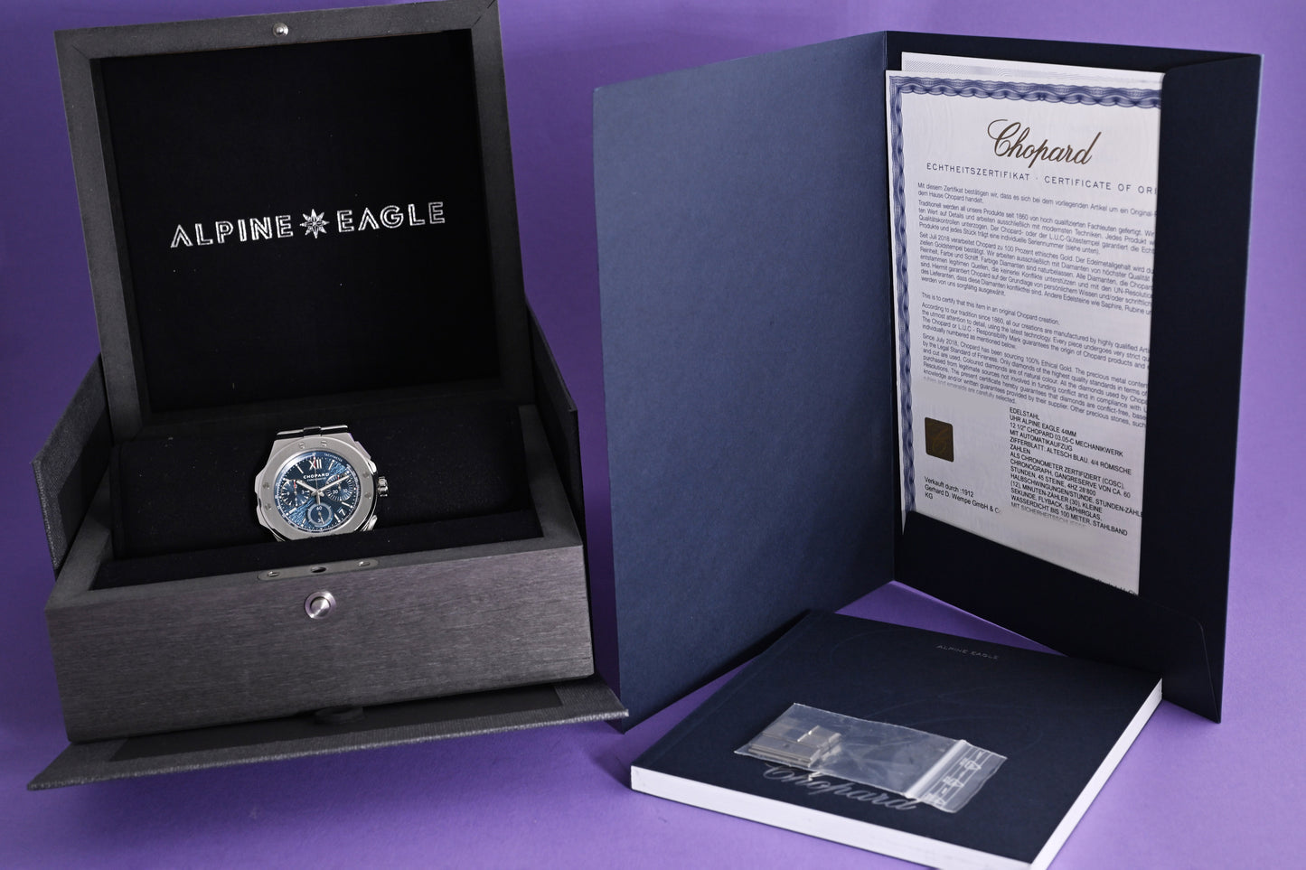 Chopard Alpine Eagle 44 XL Altesch Blue Dial Chronograph - Full Set