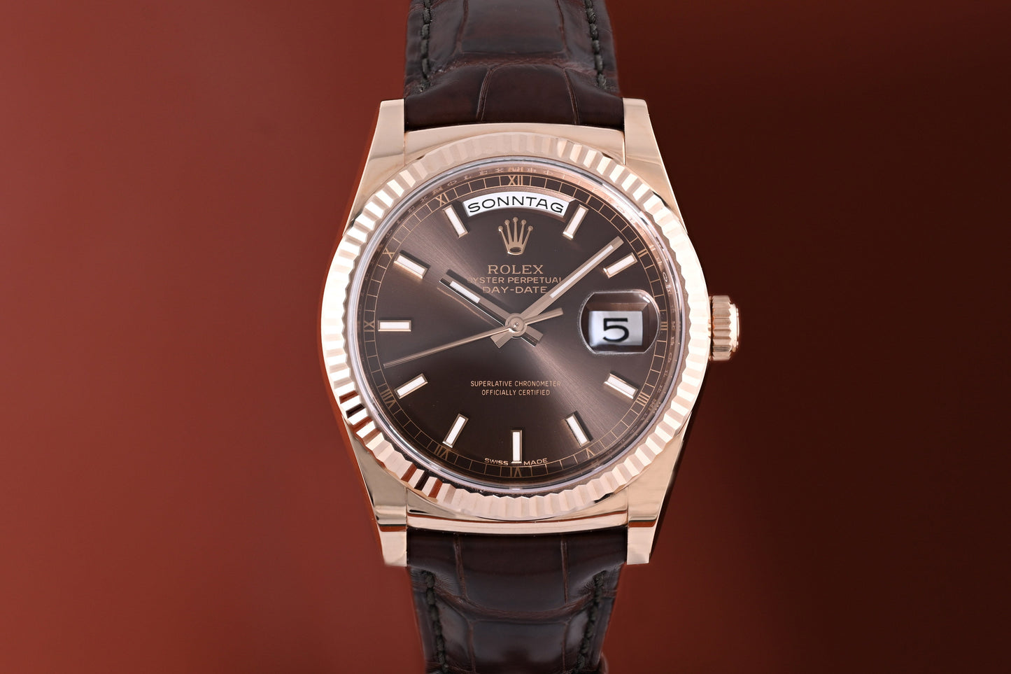 Rolex Day Date Roségold 118135 - Brown Dial - Full Set