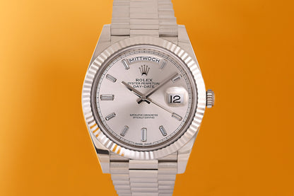 Rolex Day Date 40 Weißgold 228239 - Silver Diamond Dial - Full Set - LC100