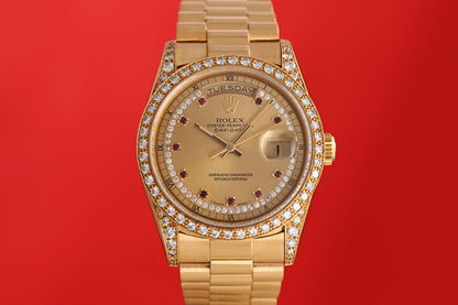 Rolex Day Date Yellow Gold - 18388 - Factory Ruby & Diamond Setting