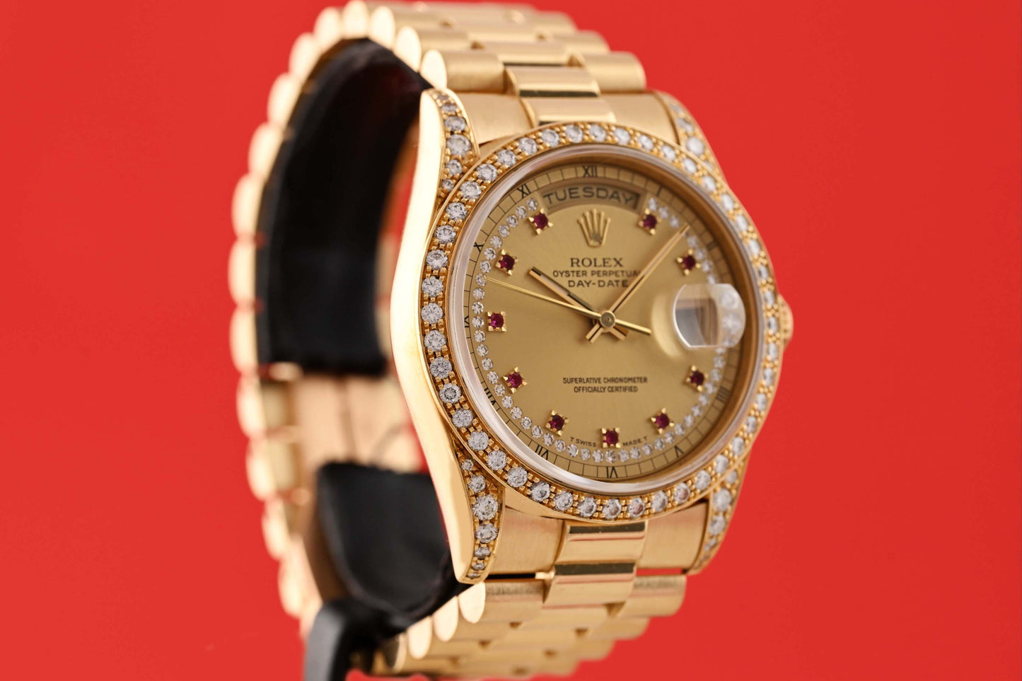 Rolex Day Date Yellow Gold - 18388 - Factory Ruby & Diamond Setting