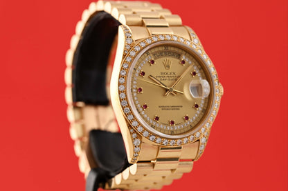 Rolex Day Date Yellow Gold - 18388 - Factory Ruby & Diamond Setting