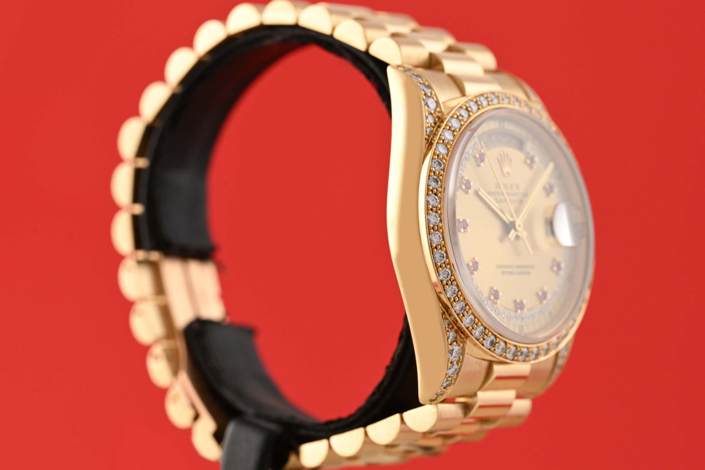 Rolex Day Date Yellow Gold - 18388 - Factory Ruby & Diamond Setting