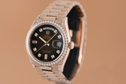 Rolex Day Date 36 Roségold 128345RBR - Full Set - Factory Diamond Setting - LC100