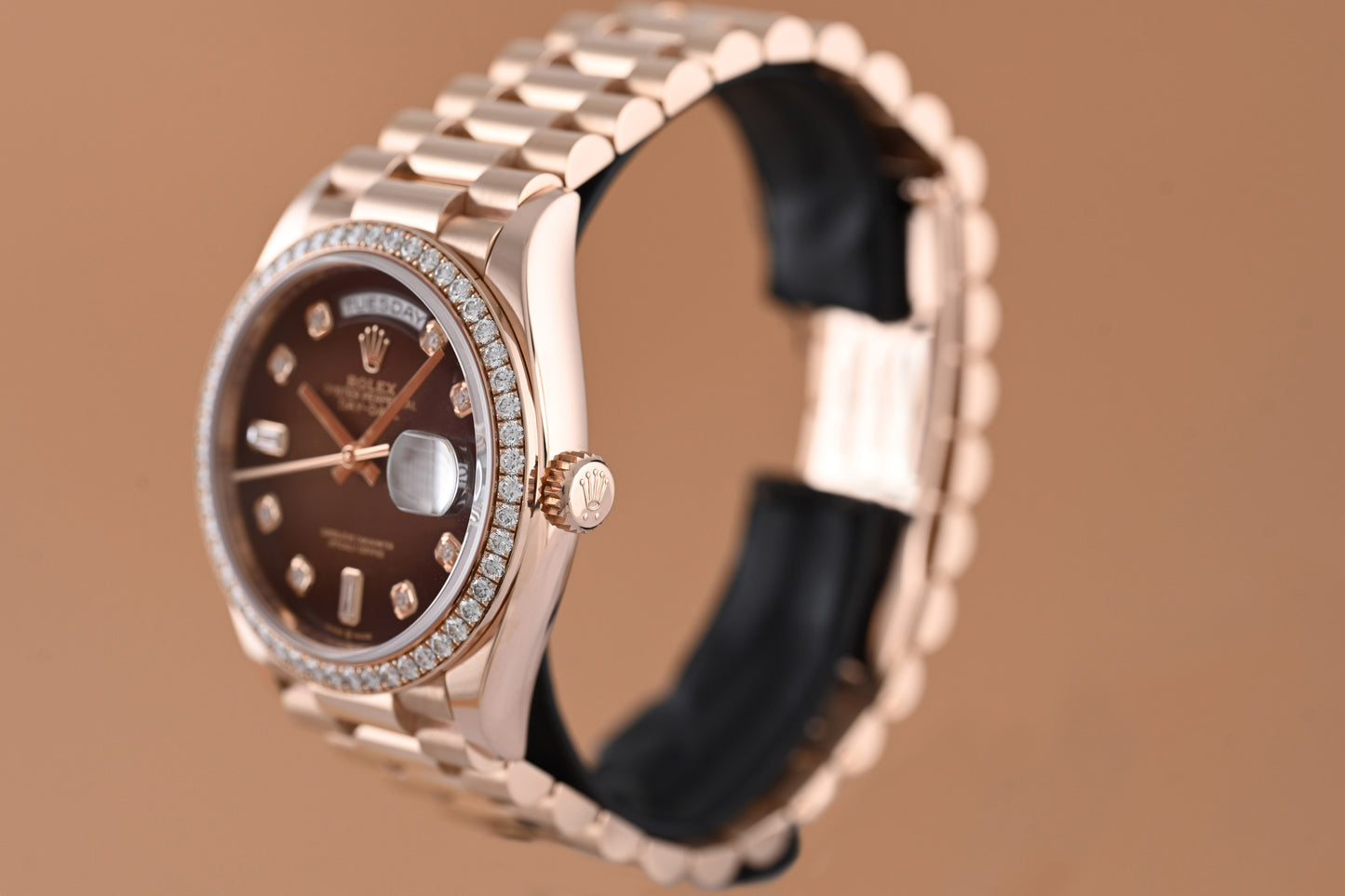 Rolex Day Date 36 Roségold 128345RBR - Full Set - Factory Diamond Setting - LC100