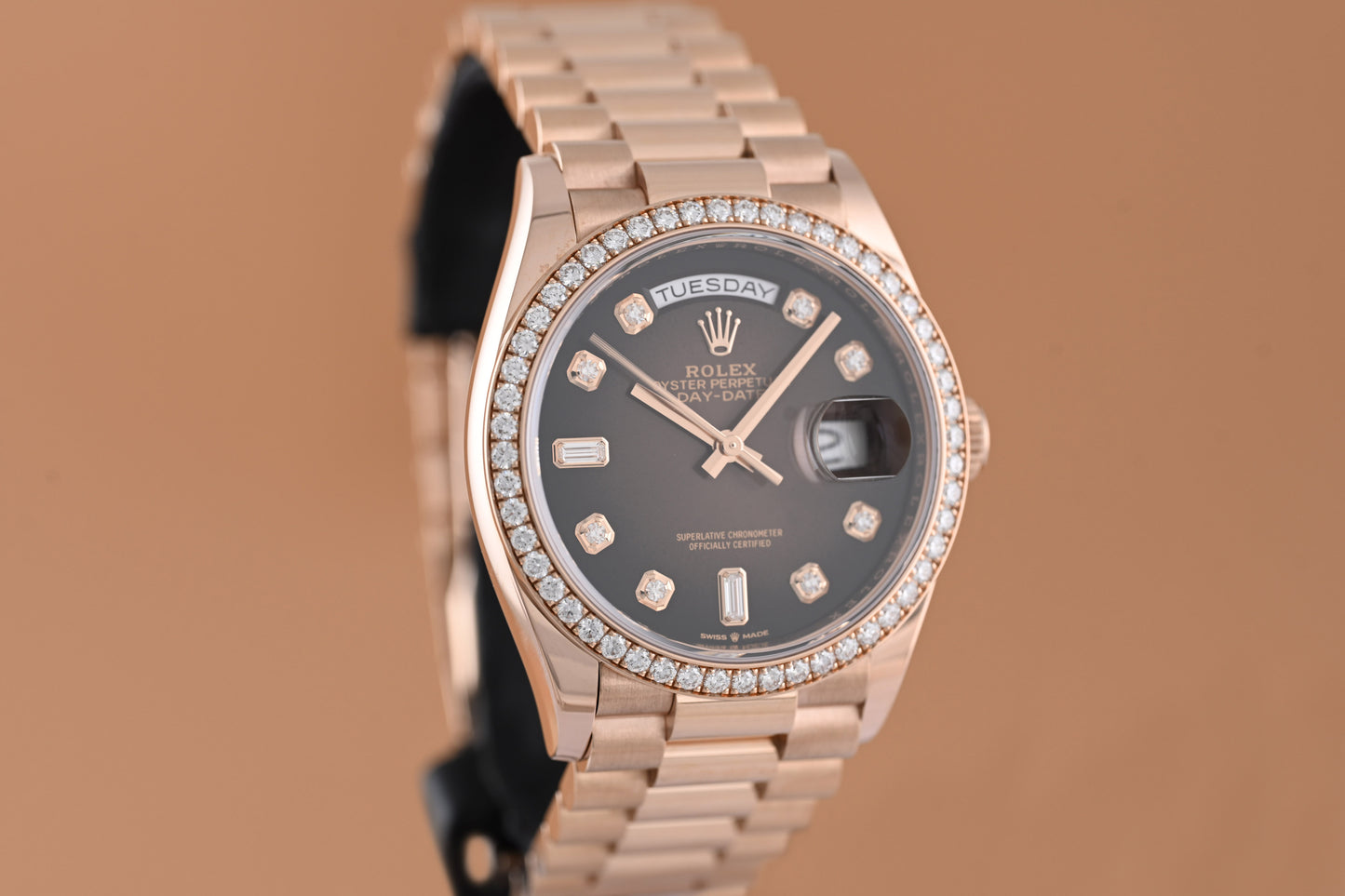 Rolex Day Date 36 Roségold 128345RBR - Full Set - Factory Diamond Setting - LC100