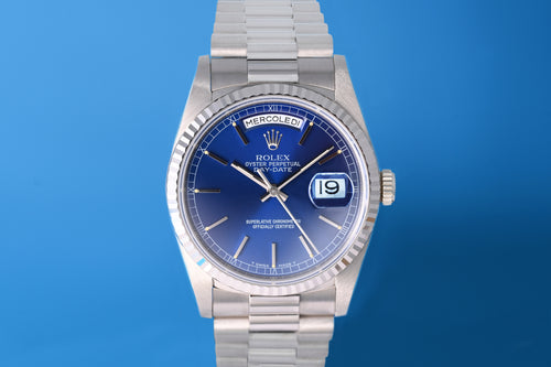 Rolex Day Date Weißgold 18239 - Full Set - Blue Dial - NOS