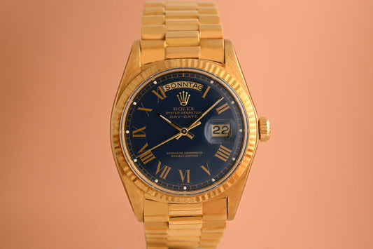 Rolex Day Date 36mm Gelbgold 1803 - Blue Buckley Dial - Full Set
