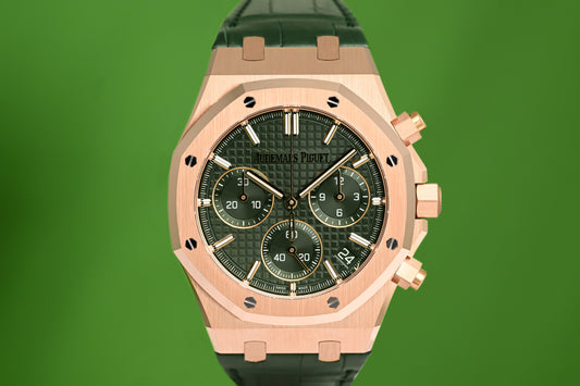 Audemars Piguet Royal Oak Chronograph 41mm Rose Gold - Full Set - Green Dial - NEW