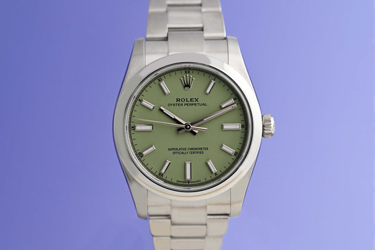 Rolex Oyster Perpetual 34 mm 124200 - Full Set - Pistachio Dial - NEW 2026