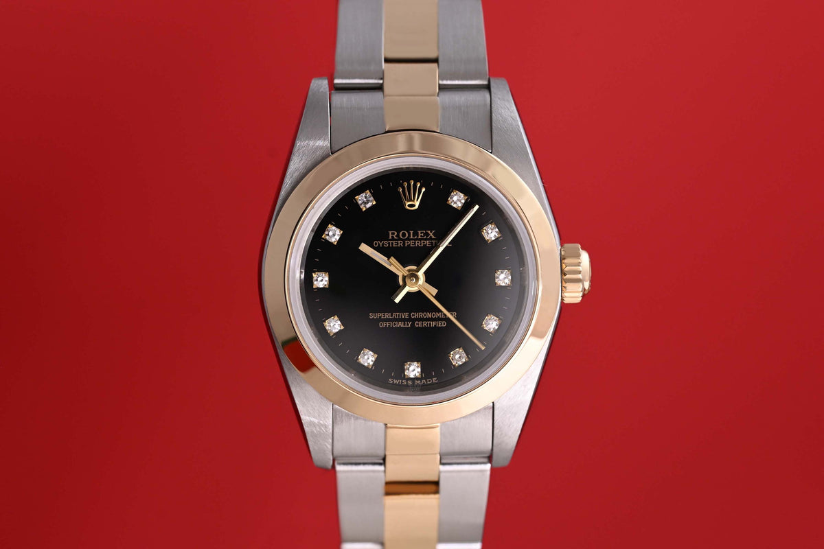 Rolex Oyster Perpetual Lady - Black Dia Dial - Full Set - LC100 - Like NEW
