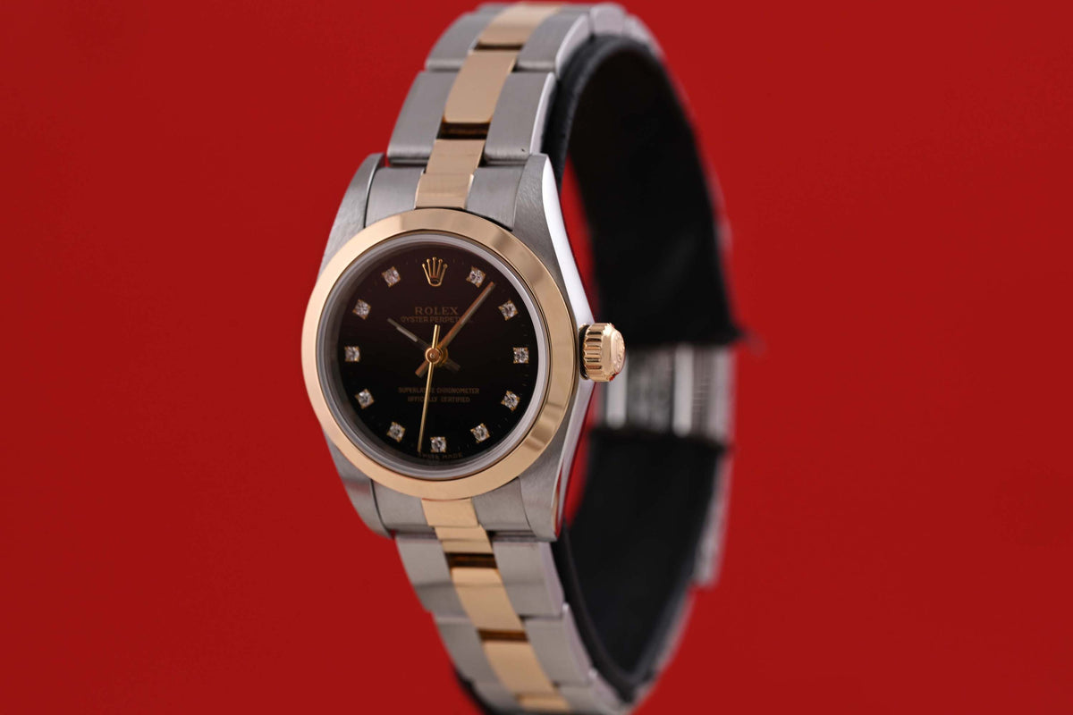 Rolex Oyster Perpetual Lady - Black Dia Dial - Full Set - LC100 - Like NEW