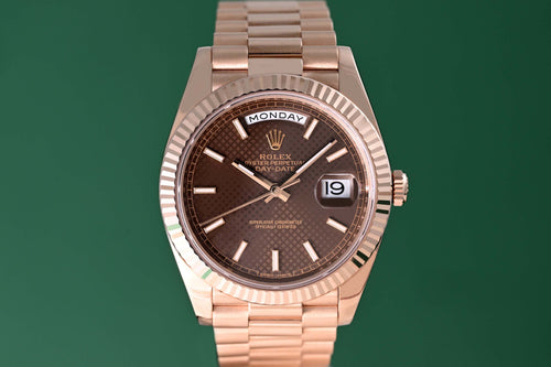 Rolex Day Date 40 Roségold 228235 - Full Set - Chocolate Motif Dial
