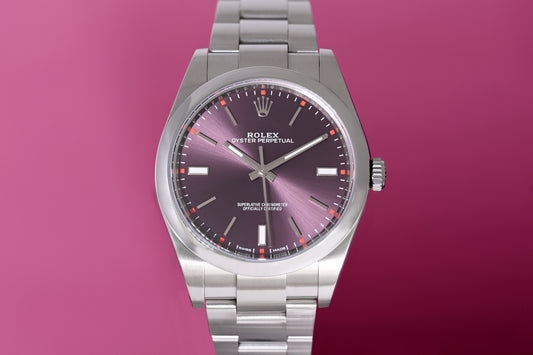 Rolex Oyster Perpetual 39mm 114300 - Red Grape Dial - Full Set