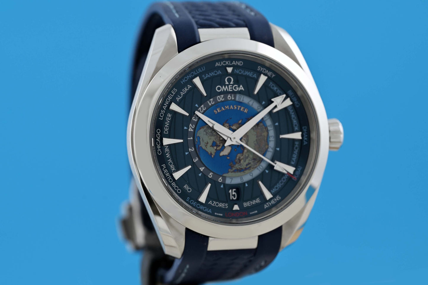 OMEGA Seamaster Aqua Terra Automatic Blue Dial - Worldtimer - Full Set - Like NEW