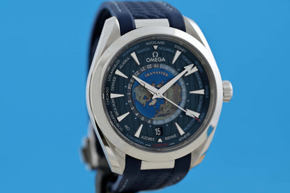 OMEGA Seamaster Aqua Terra Automatic Blue Dial - Worldtimer - Full Set - Like NEW