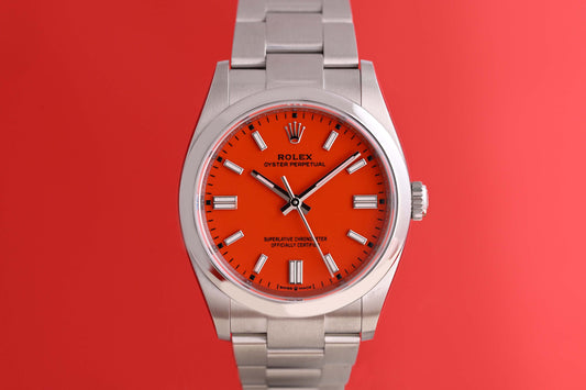 Rolex Oyster Perpetual 36mm 126000 - Full Set - Coral Red Dial - 2022 - Like NEW
