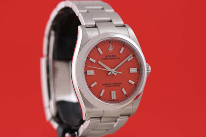 Rolex Oyster Perpetual 36mm 126000 - Full Set - Coral Red Dial - 2022 - Like NEW