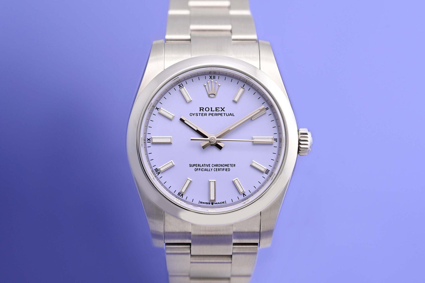 Rolex Oyster Perpetual 34 mm 124200 - Full Set - Lavender Dial - NEW 2025