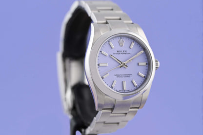 Rolex Oyster Perpetual 34 mm 124200 - Full Set - Lavender Dial - NEW 2025