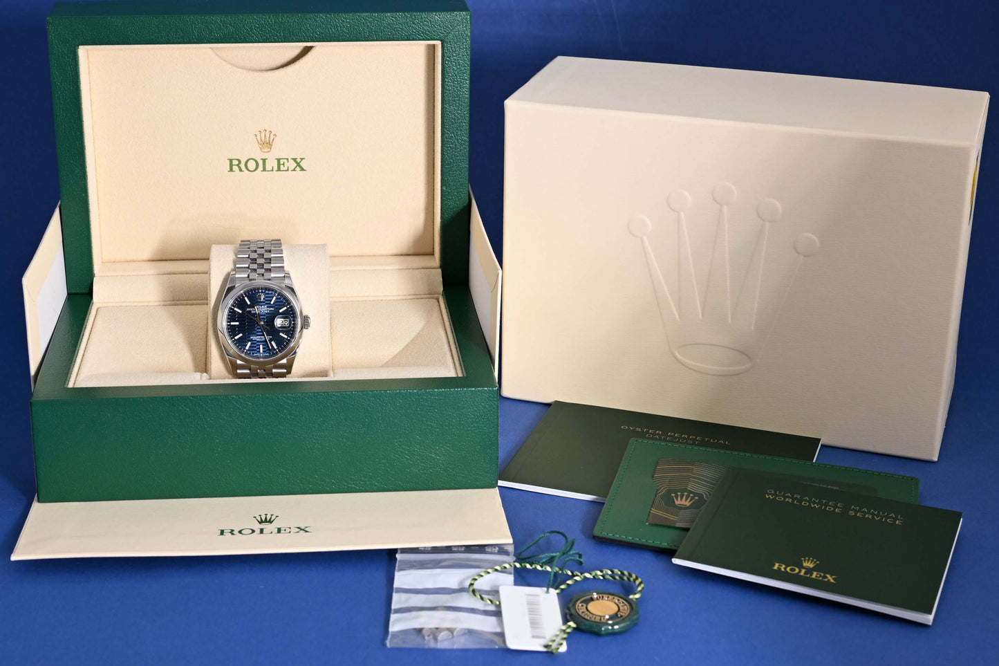 Rolex Oyster Perpetual Datejust 126200 - Blue Motif Dial - Full Set
