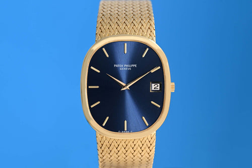 Patek Philippe Ellipse Jumbo - Blue Dial - 3605/001 Yellow Gold - Full Set
