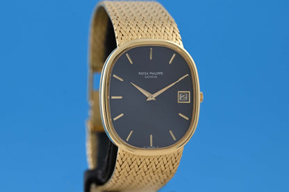 Patek Philippe Ellipse Jumbo - Blue Dial - 3605/001 Yellow Gold - Full Set