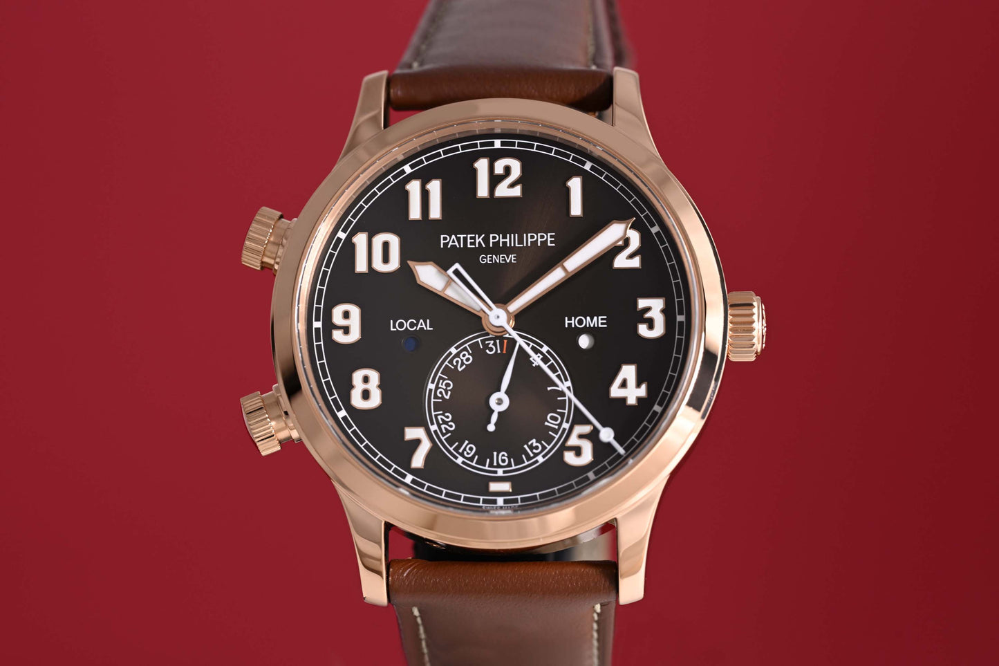 Patek Philippe Calatrava Pilot Travel Time 5524R-001 - Sunburst Brown Dial - Full Set