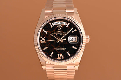 Rolex Day Date 36 Rose Gold 128235 - Full Set - Eisenkiesel Diamond Dial