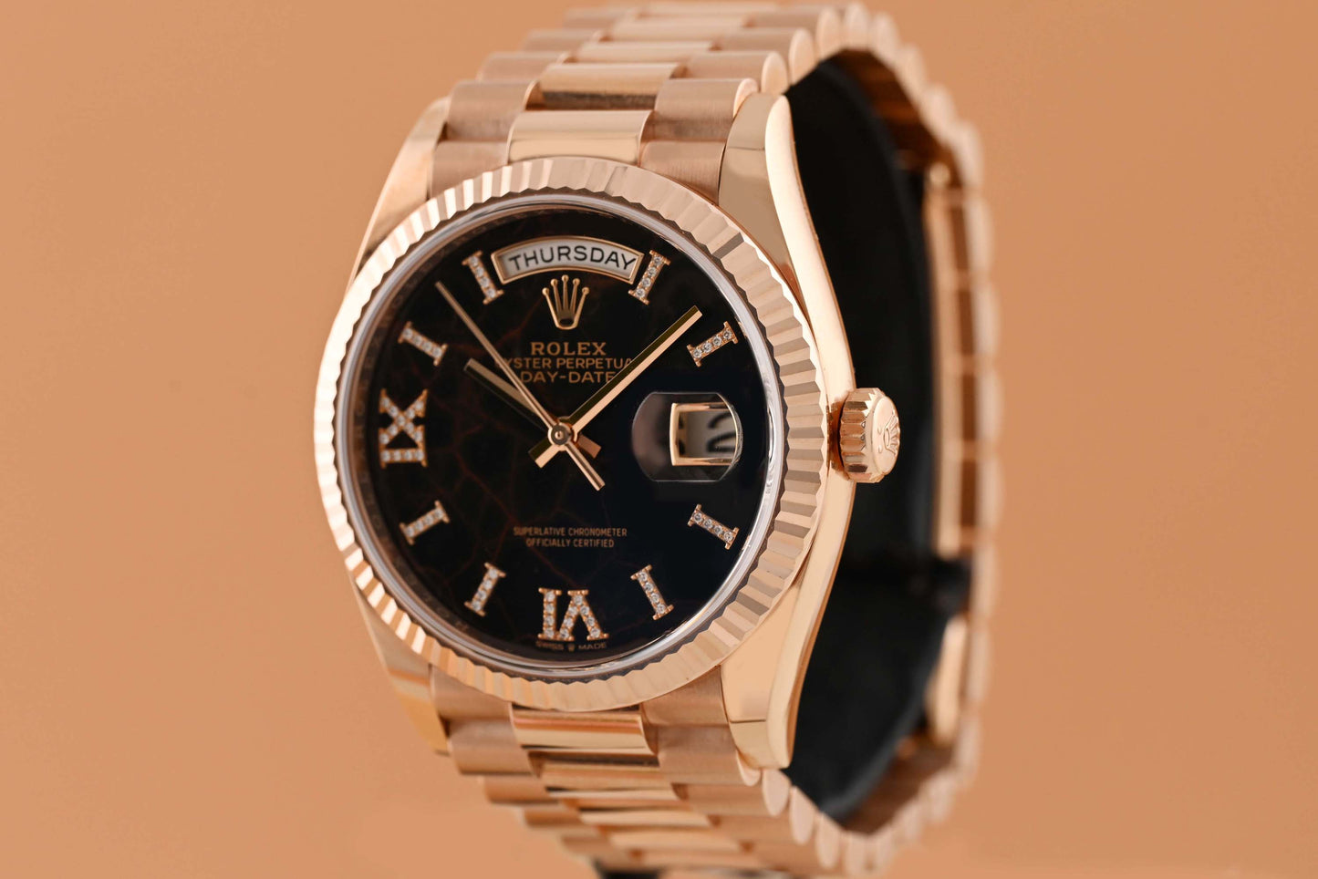 Rolex Day Date 36 Rose Gold 128235 - Full Set - Eisenkiesel Diamond Dial