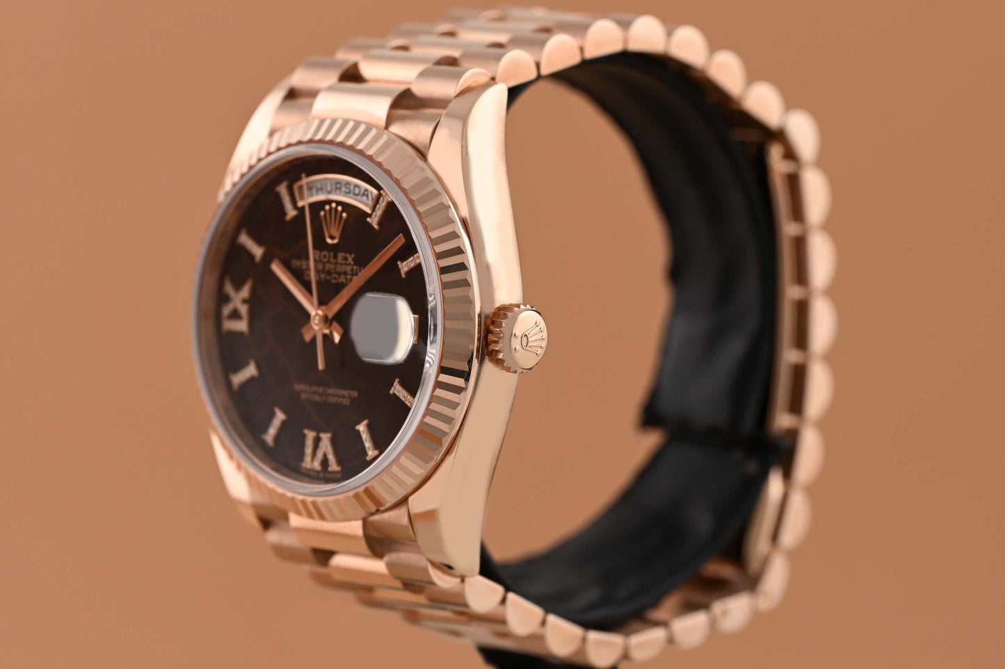 Rolex Day Date 36 Rose Gold 128235 - Full Set - Eisenkiesel Diamond Dial