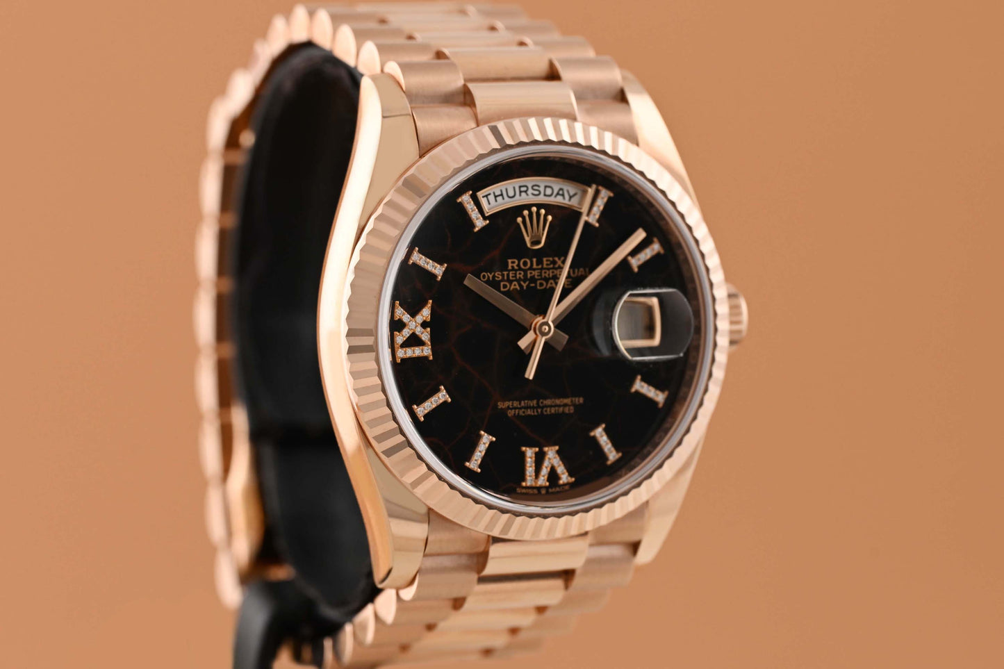 Rolex Day Date 36 Rose Gold 128235 - Full Set - Eisenkiesel Diamond Dial