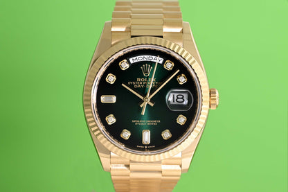 Rolex Day Date 36 Gelbgold 128238 - Green Ombre Dia Dial - Full Set - Like NEW