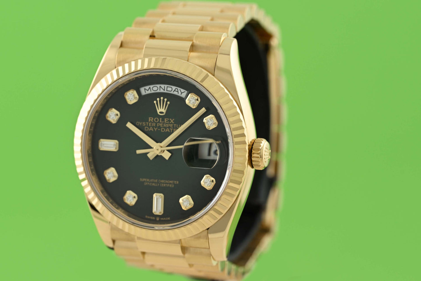 Rolex Day Date 36 Gelbgold 128238 - Green Ombre Dia Dial - Full Set - Like NEW
